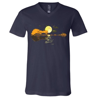 Guitar Lake Reflections Love Musician Acoustic Guitar V-Neck T-Shirt