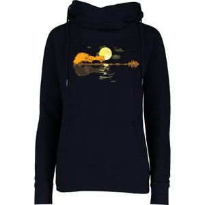 Guitar Lake Reflections Love Musician Acoustic Guitar Womens Funnel Neck Pullover Hood