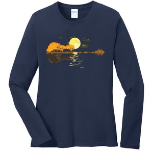 Guitar Lake Reflections Love Musician Acoustic Guitar Ladies Long Sleeve Shirt