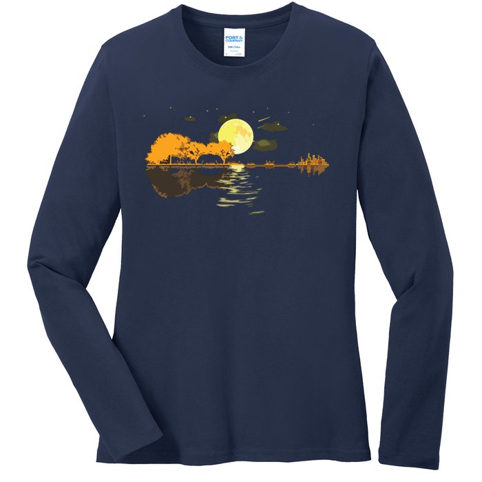 Guitar Lake Reflections Love Musician Acoustic Guitar Ladies Long Sleeve Shirt