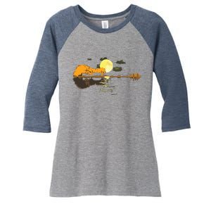 Guitar Lake Reflections Love Musician Acoustic Guitar Women's Tri-Blend 3/4-Sleeve Raglan Shirt