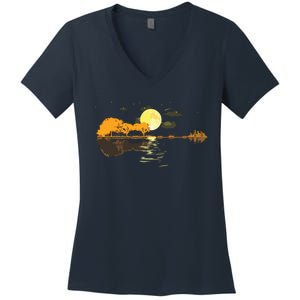 Guitar Lake Reflections Love Musician Acoustic Guitar Women's V-Neck T-Shirt