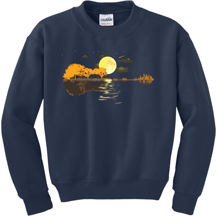 Guitar Lake Reflections Love Musician Acoustic Guitar Kids Sweatshirt