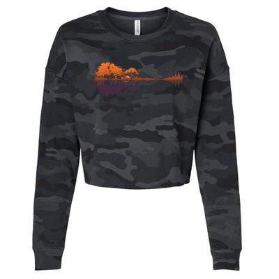 Guitar Lake Reflections Music And Guitar Lover Guitar Cropped Pullover Crew