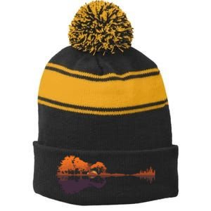 Guitar Lake Reflections Music And Guitar Lover Guitar Stripe Pom Pom Beanie