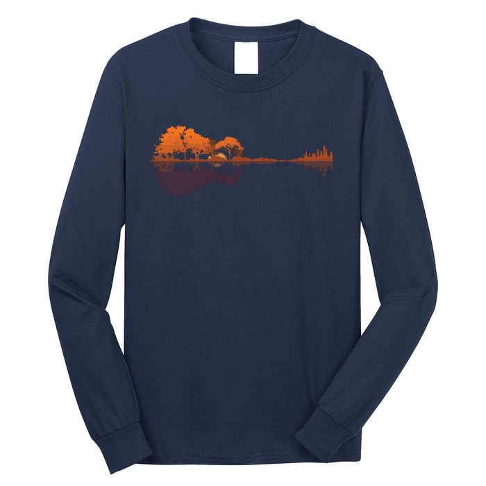 Guitar Lake Reflections Music And Guitar Lover Guitar Long Sleeve Shirt