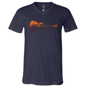 Guitar Lake Reflections Music And Guitar Lover Guitar V-Neck T-Shirt