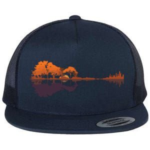 Guitar Lake Reflections Music And Guitar Lover Guitar Flat Bill Trucker Hat