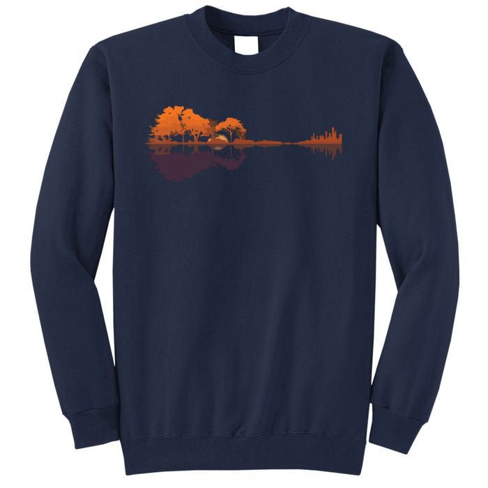 Guitar Lake Reflections Music And Guitar Lover Guitar Tall Sweatshirt