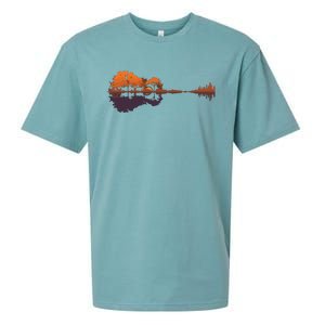 Guitar Lake Reflections Music And Guitar Lover Guitar Sueded Cloud Jersey T-Shirt