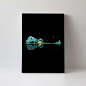 Guitar Lake Reflections Night Sky And Moon Guitar Canvas