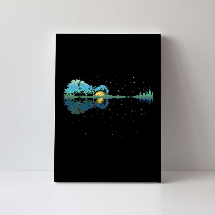 Guitar Lake Reflections Night Sky And Moon Guitar Canvas