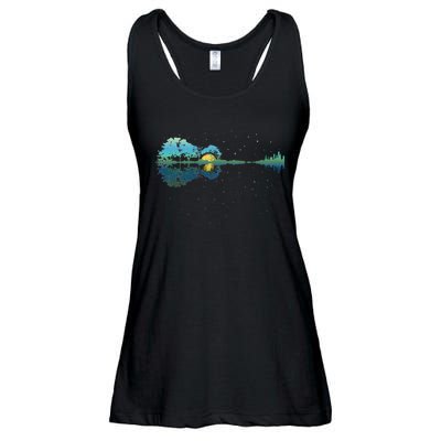 Guitar Lake Reflections Night Sky And Moon Guitar Ladies Essential Flowy Tank