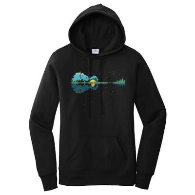 Guitar Lake Reflections Night Sky And Moon Guitar Women's Pullover Hoodie