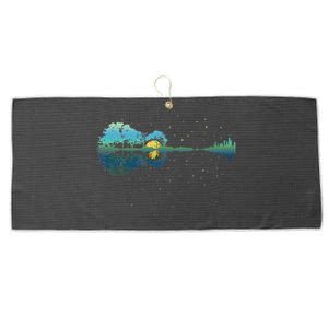 Guitar Lake Reflections Night Sky And Moon Guitar Large Microfiber Waffle Golf Towel