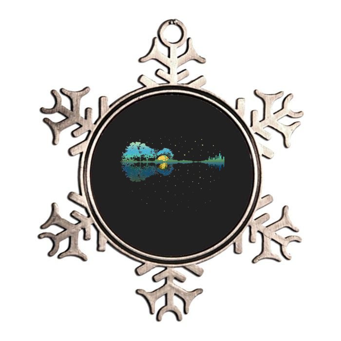 Guitar Lake Reflections Night Sky And Moon Guitar Metallic Star Ornament