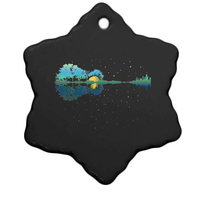 Guitar Lake Reflections Night Sky And Moon Guitar Ceramic Star Ornament