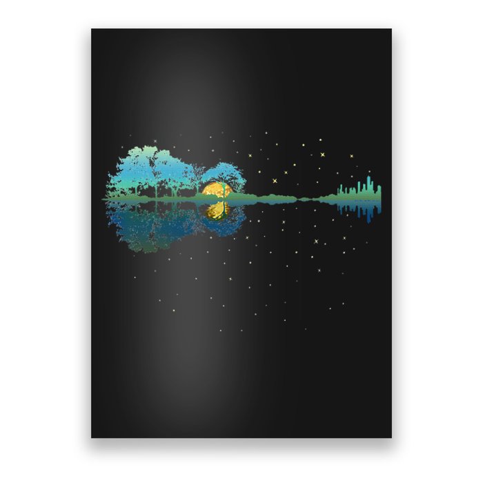 Guitar Lake Reflections Night Sky And Moon Guitar Poster