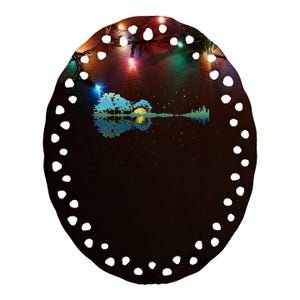 Guitar Lake Reflections Night Sky And Moon Guitar Ceramic Oval Ornament