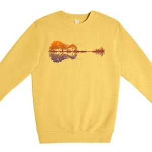 Guitar Lake Reflections Gift Music And Guitar Lover Guitar Gift Premium Crewneck Sweatshirt