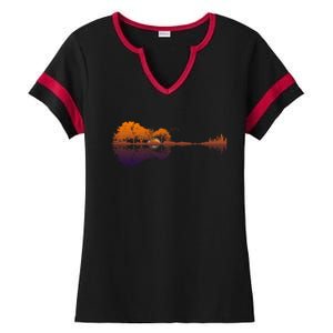 Guitar Lake Reflections Gift Music And Guitar Lover Guitar Gift Ladies Halftime Notch Neck Tee