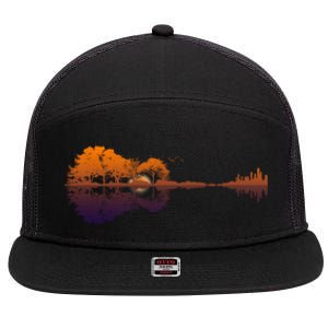 Guitar Lake Reflections Gift Music And Guitar Lover Guitar Gift 7 Panel Mesh Trucker Snapback Hat