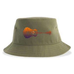 Guitar Lake Reflections Gift Music And Guitar Lover Guitar Gift Sustainable Bucket Hat