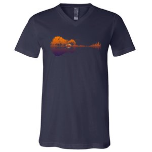 Guitar Lake Reflections Gift Music And Guitar Lover Guitar Gift V-Neck T-Shirt