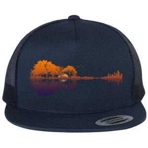 Guitar Lake Reflections Gift Music And Guitar Lover Guitar Gift Flat Bill Trucker Hat