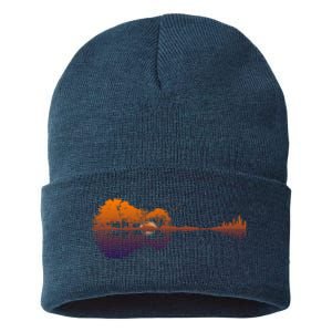 Guitar Lake Reflections Gift Music And Guitar Lover Guitar Gift Sustainable Knit Beanie