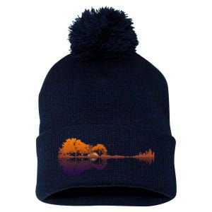 Guitar Lake Reflections Gift Music And Guitar Lover Guitar Gift Pom Pom 12in Knit Beanie