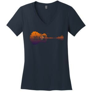 Guitar Lake Reflections Gift Music And Guitar Lover Guitar Gift Women's V-Neck T-Shirt