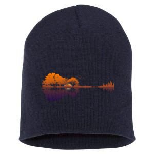 Guitar Lake Reflections Gift Music And Guitar Lover Guitar Gift Short Acrylic Beanie