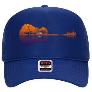 Guitar Lake Reflections Gift Music And Guitar Lover Guitar Gift High Crown Mesh Back Trucker Hat