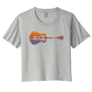 Guitar Lake Reflections Gift Music And Guitar Lover Guitar Gift Women's Crop Top Tee