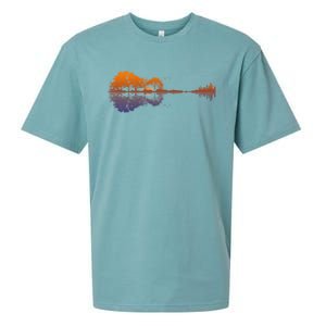 Guitar Lake Reflections Gift Music And Guitar Lover Guitar Gift Sueded Cloud Jersey T-Shirt