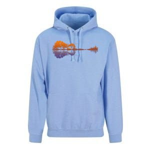 Guitar Lake Reflections Gift Music And Guitar Lover Guitar Gift Unisex Surf Hoodie