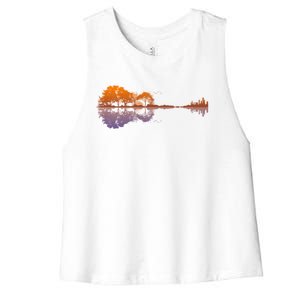 Guitar Lake Reflections Gift Music And Guitar Lover Guitar Gift Women's Racerback Cropped Tank