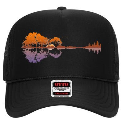 Guitar Lake Reflections Music Lover High Crown Mesh Back Trucker Hat