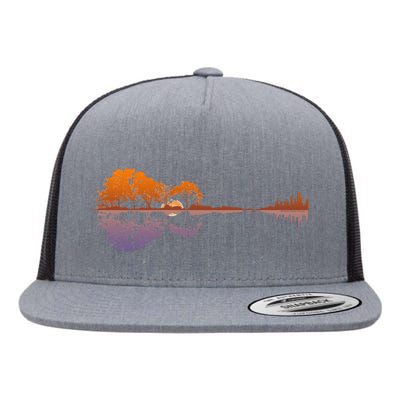 Guitar Lake Reflections Music Lover Flat Bill Trucker Hat