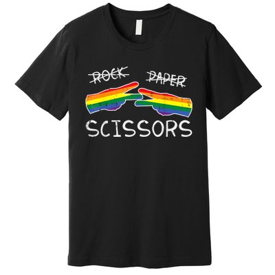 Gay Lesbian Rock Paper Scissors Fun Rainbow Pride Lgbt Women Premium T-Shirt