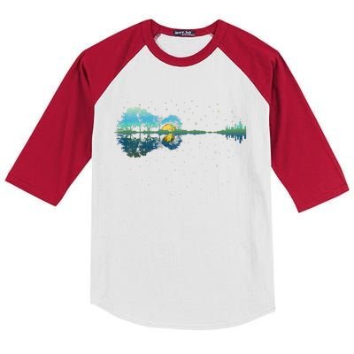 Guitar Lake Reflections Night Sky And Moon Guitar Kids Colorblock Raglan Jersey