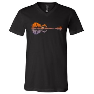 Guitar Lake Reflections Music And Guitar Lover Guitar V-Neck T-Shirt