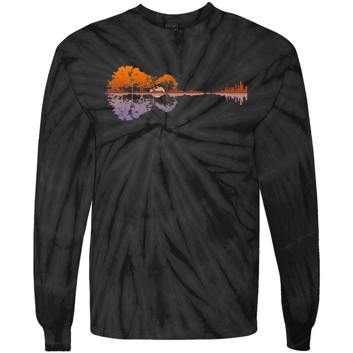 Guitar Lake Reflections Music And Guitar Lover Guitar Tie-Dye Long Sleeve Shirt