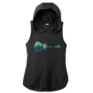 Guitar Lake Reflections Night Sky And Moon Guitar Ladies PosiCharge Tri-Blend Wicking Draft Hoodie Tank