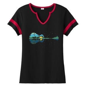 Guitar Lake Reflections Night Sky And Moon Guitar Ladies Halftime Notch Neck Tee