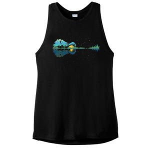 Guitar Lake Reflections Night Sky And Moon Guitar Ladies PosiCharge Tri-Blend Wicking Tank