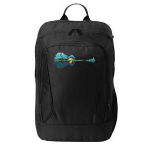 Guitar Lake Reflections Night Sky And Moon Guitar City Backpack