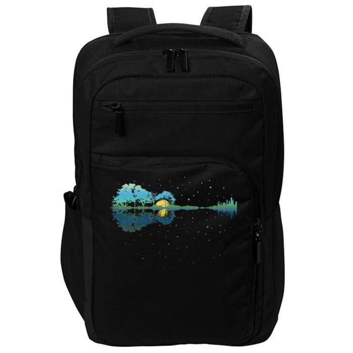 Guitar Lake Reflections Night Sky And Moon Guitar Impact Tech Backpack