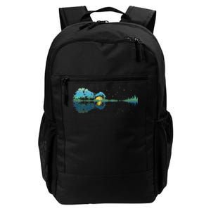 Guitar Lake Reflections Night Sky And Moon Guitar Daily Commute Backpack